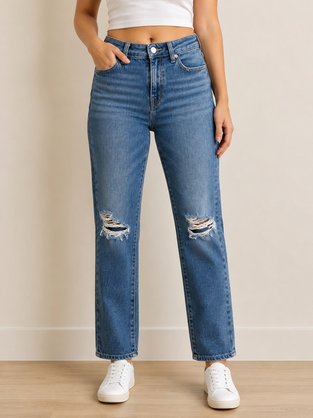 Pistola Lennox High Rise Straight Leg Distressed Jeans Sz 25 Blue Medium Wash